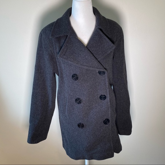 100% Merino Wool Pea Coat Size Small J. Percy with Nautical buttons Made in USA - Picture 3 of 11